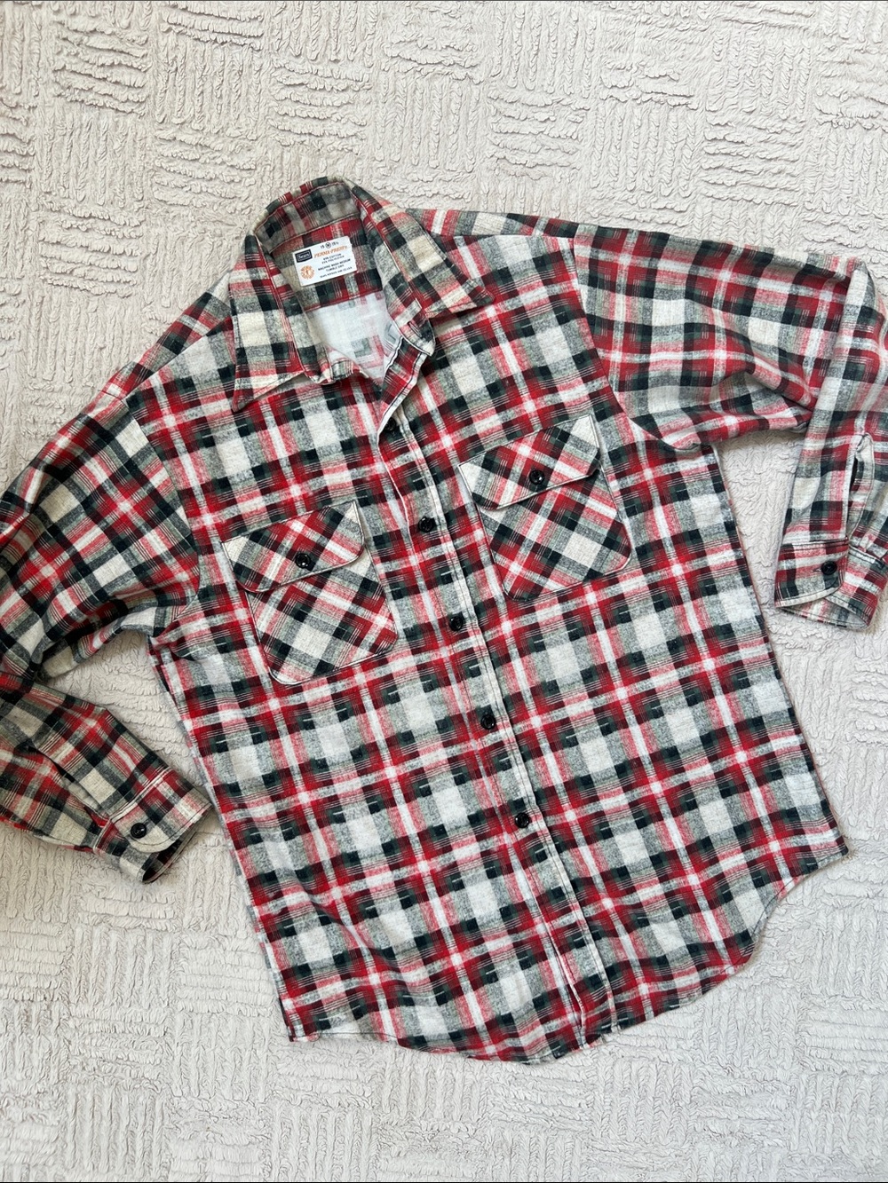 Sears perms-prest vintage flannel Plaid Button-Down Shirt, Size Medium